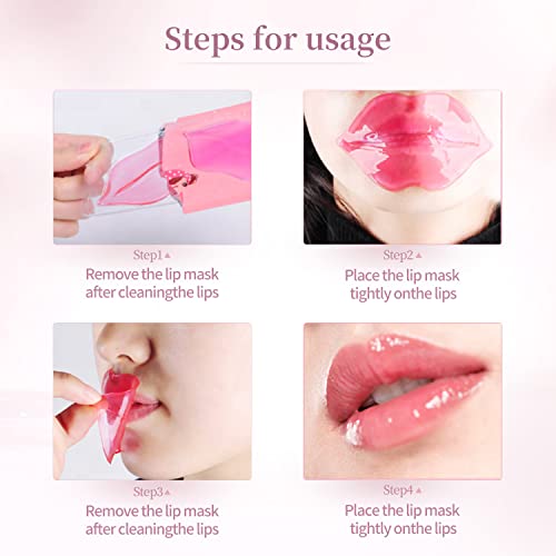 30 חתיכות קולגן שפתיים מסכות לשפתיים יבשות טיפול, קריסטל שפתיים רפידות ורוד ג ' ל שפתיים תיקוני נהדר עבור לחות,