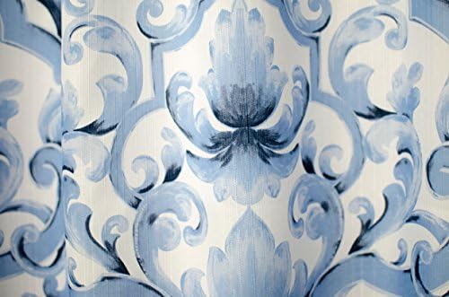 וילון מקלחת בד חנות פשתן בד, 70 x70, מיילי, עיצוב דמשק כחול צבעוני עיצוב דמשק