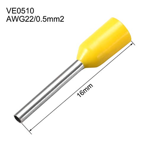 UXCell VE0510 מחבר חוט קצה מבודד מחבר חוט חשמלי מסוף AWG22 צהוב 30 יחידות