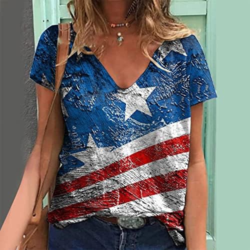 4 ביולי חולצות לנשים מקרית קיץ אמריקאי דגל חולצות חולצות קצר שרוול עם צווארון כוכבים פסים לקשור לצבוע חולצות