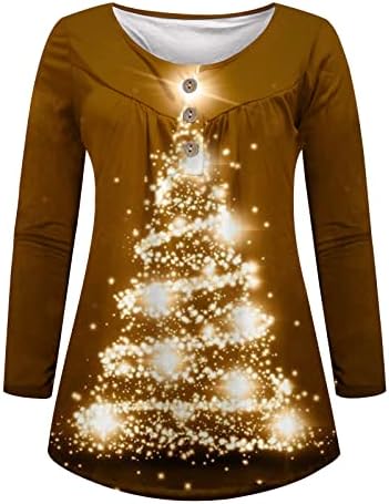 חג המולד נוצץ לחג המולד הנלי לנשים כפתור שרוול ארוך למעלה צמרות פפלום לבוש מחבוא מזדמן לבוש קפלים בטן