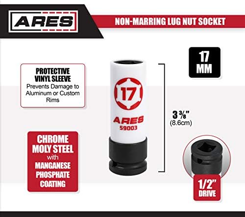 ARES 59003-17 ממ כונן 1/2 אינץ 'כונן ללא פגיעה בשקע אגוזי מזוזה-שרוול מגן מונע נזק לחישוקים בהתאמה