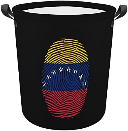 דגל וונצואלה אצבע הדפסת סל כביסה מתקפל סל אטום עמיד למים שקית סל אחסון עם ידית 16.5 x 16.5 x 17