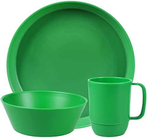 כלי אוכל מפלסטיק של Greentainer ל -4 צלחות קמפינג מוגדרות כוסות קערות דגנים לפעוטות/ילדים/מבוגרים