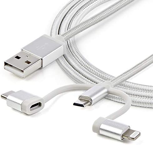 Startech.com כבל טעינה Multi Multi - 3.3 ft / 1M - ברק / USB -C / Micro -USB - קלוע - MFI מוסמך