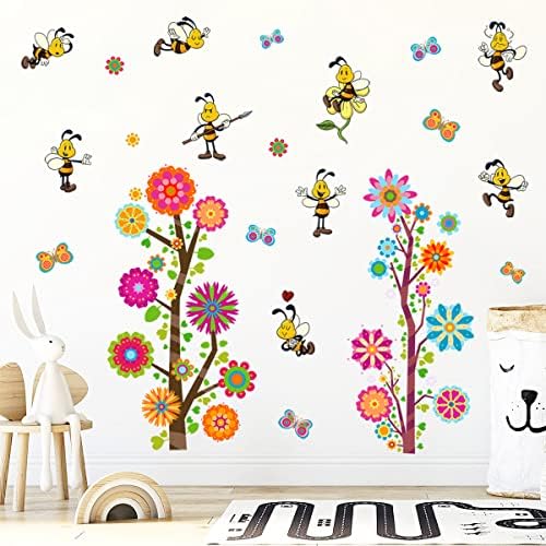 מדבקות קיר דבורי דבש דבורי דבורת קריקטורה חמודה עץ פרח ופרפרים מדבקות קיר עשה זאת בעצמך להסרה חיות חרקים מדבקות