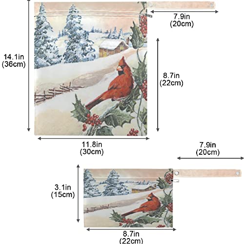 Visesunny חג המולד קרדינל הולי ציפור שלג 2 יחידים רטובים עם כיסי רוכס
