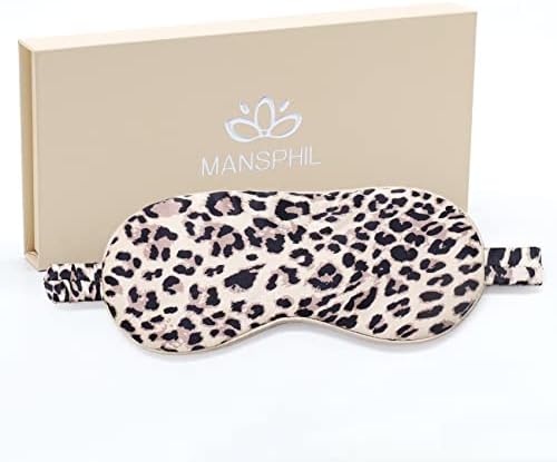 Mansphil Mulberry Silk Mask Mask Mask, דפוס הדפס בז 'נמר, 22 Momme מסכת שינה מלאה משי לטיולים, תנומה - קופסת