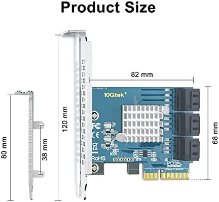 10GTEK PCIE SATA CARD 6 יציאה עם 6 כבלי SATA ותושבת פרופיל נמוך, 6GBP