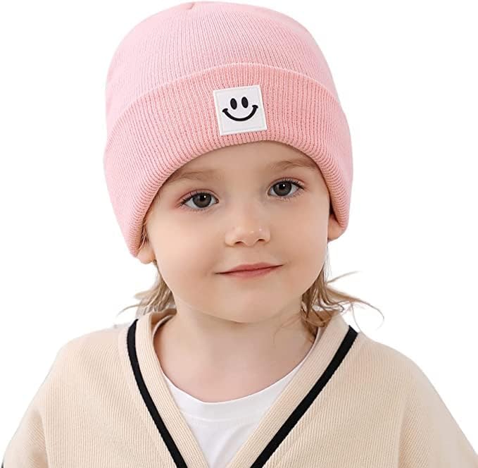 כובעי כפה של CazyToyz כובעי כפה רכים חורפים חורפים חמים סרוגים עם פרצוף חיוך לבנים פעוטות תינוקות בנות כובעים
