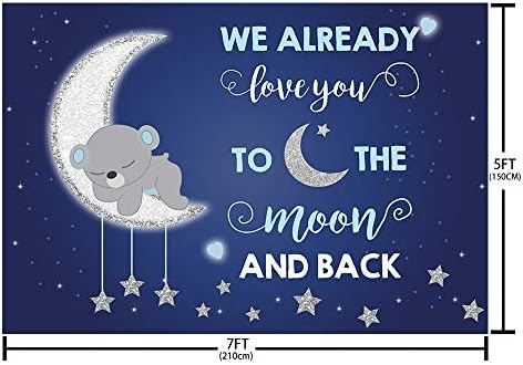 רקע מהופונד לירח דוב מקלחת תינוק מסיבת יום הולדת דקור כחול כסף ירח וכוכב אספקת צילום רקע באנר עוגת שולחן צילום