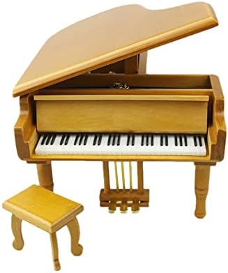 Wpyyi מעץ גרנד פעם על קופסת מוזיקה בצורת פסנתר בדצמבר עם צואה קטנה מתנה ליום הולדת יצירתי ליום האהבה