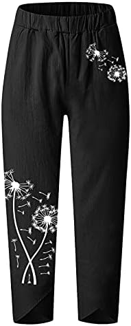 מכנסי קפרי ווקאצ'י לנשים מכנסי פשתן כותנה קיץ מזדמנים מכנסיים רופפים אלסטיים מכנסיים מכנסיים קצוצים ברגליים