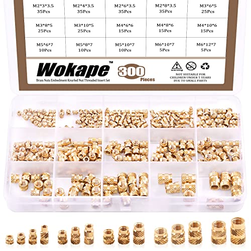 ווקאפה 300 יחידות אגוזי פליז ערכת מבחר אגוזי הטבעה, חוט אגוזי פליז מחורצים הברגה סט חום הכנס אגוזים הידראולי