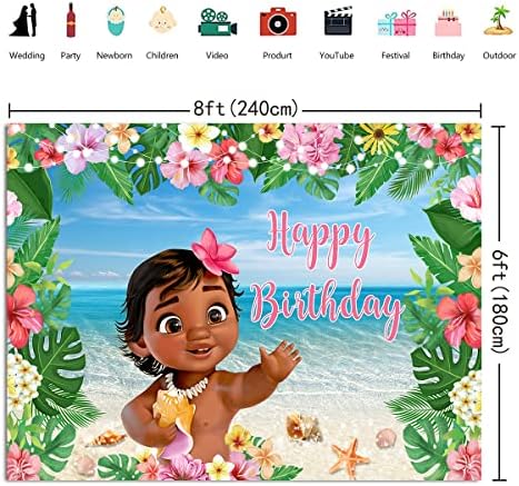 תינוק מואנה יום הולדת רקע 8 * 6 רגל מאווי קיץ חוף קריקטורה מואנה צילום רקע תינוק מקלחת נסיכת בנות מסיבת יום