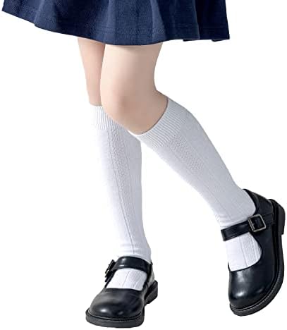 בנות הברך גבוהה גרבי ילדים בני בית ספר אחיד חלקה כבל לסרוג כותנה גרבי גרביים לבן שחור כהה 3/6 חבילה