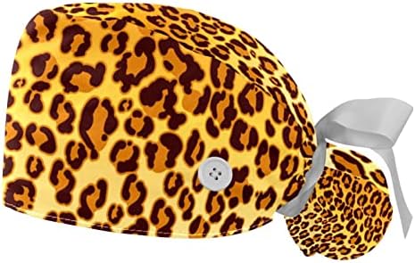 כובע עבודה של Hycho 2 PC עם כפתור סרט כפתור לאחור של נמר חום קוקו כובעי קוקו לנשים