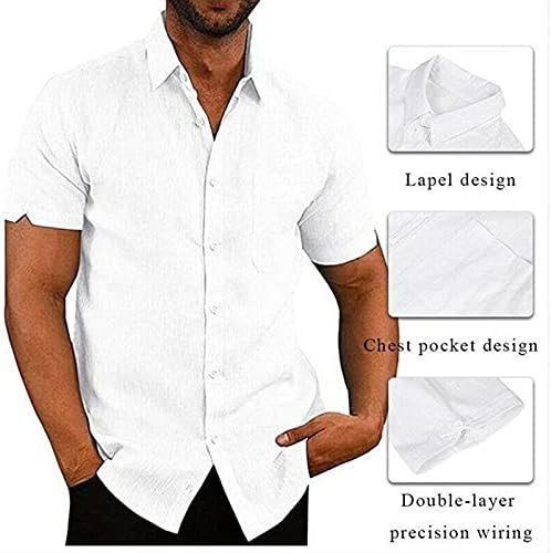 חולצות Beuu לגברים בצבע אחיד ז'קט דש כפתור שרוולים קצרים של גברים למטה קרדיגן קרדיגן מזדמן חולצות