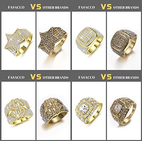 פאסאקו 5 יחידות 18 קראט מצופה זהב בלינג פינקי טבעת סימולציה יהלום אייס אאוט טבעת ראפרים פאנקי טבעת כוכב דולר