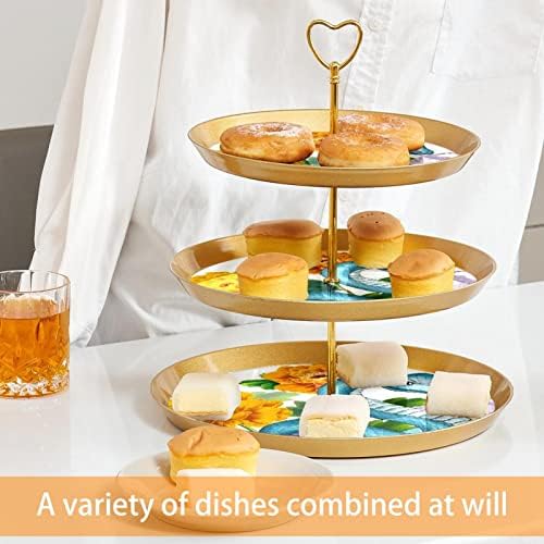 מחזיק עוגות נחש ופרחים למאפה, 3 עוגת זהב מפלסטיק שכבתית עמדת שולחן קינוח, מתלה מאפה של מגדל עץ הקאפקייקס.