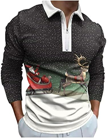 חולצות פולו לחג המולד של XXBR חולצות שרוול ארוך רוכסן צוואר צוואר צוואר צוואר צוואר חג המולד
