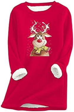 סווטשירטים של פליס טוניקה של נשים חג המולד O-צווארון התחתונים החמים תחתונים חמים פליס עבה חולצות סוויטינג מדפיס