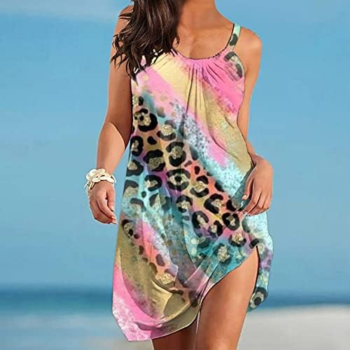 אופנת טרבין אופנת נשים מזדמנת הדפס רופף רופף חוף חוף שמלה ללא שרוולים רופפים