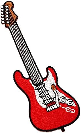 אבק גרפי אדום גיטרה חשמלית ברזל רקום על טלאים