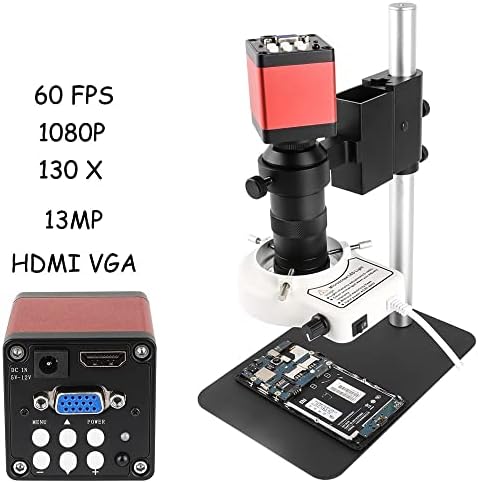 ציוד מיקרוסקופ מעבדה 1080p HDMI VGA תעשייתי מצלמת מיקרוסקופ וידאו דיגיטלי + 130X C עדשת הר + 56 אור טבעת