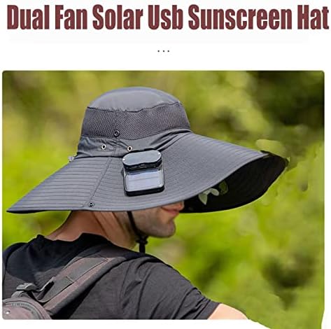 לטיולי ספורט חיצוניים קמפינג כובע מעריצים מופעל סולארי, הגנת השמש הקיץ כובע שוליים רחב/כובע דיג/שמש