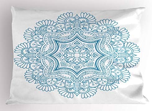 Ambesonne Blue Mandala Pillow Shame, פרחים שזורים זה בזה תחרה רומנטית מוטיב מונוכרום פולקלורי, ציפית