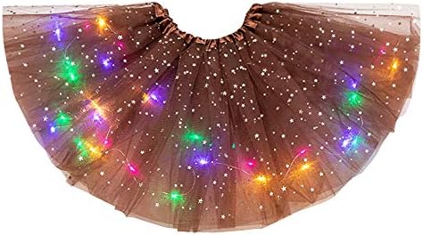 טוטו ורוד לנשים שרצות רשת של 3 שכבות חצאית LED חצאית נפוחה בלרינה אורות אורות אורות חצאית נשים ריקוד