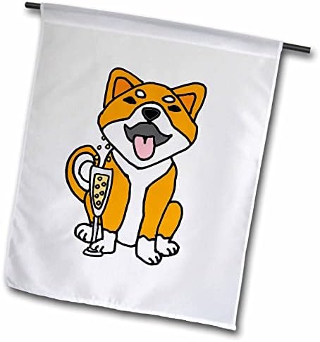 3drose חמוד מצחיק שיבה אינו כלב כלב שותה קריקטורה שמפניה - דגלים