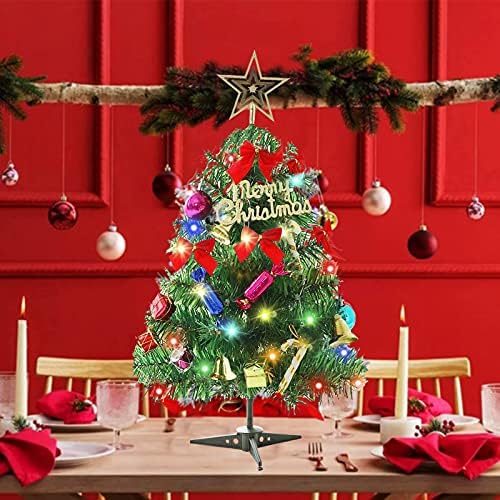 עץ חג המולד של שולחן חג המולד 24 /60 סמ, עץ אורן מלאכותי לחג המולד עם אורות מיתר LED וקישוטים