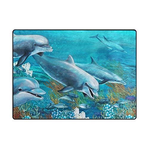 Alaza Dolphin Sea Animal אזור כחול אזור רך ללא החלקה שטיח שטיח רחיצה לסלון חדר שינה 1 חתיכה 5x7 רגל