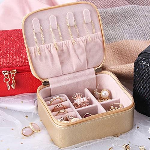 רוכסן רוכסן yfqhdd סגירת טבעת קופסת תכשיטים מיני עגילי עגילים מארגנים מציגים מתנה ביתית עור PU