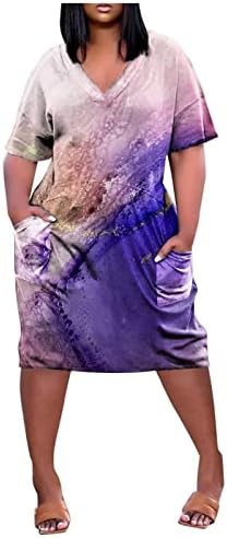 שמלות אפריקאיות לנשים וינטג 'V צוואר פלוס כיסים בגודל שמלות חולצת טריקו