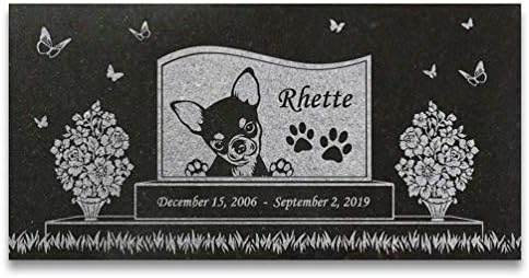 אנדרטת כלבים חיצונית מקורה - אבן זיכרון לחיות מחמד צ 'יוואווה - אבן גרניט שחורה - כלב-מצבת כלבים