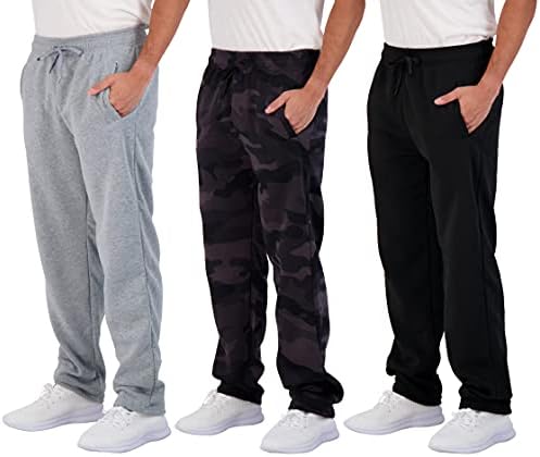 יסודות אמיתיים 3 מארז: מכנסי טרנינג תחתונים פתוחים של צמר טכני לבנים עם כיסים