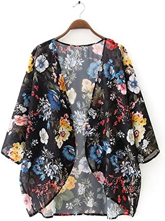 Fragarn Cardigan לנשים Boho Priftal Print Chiffon Kimono Cardigans Tops שרוול חוף חוף רופף כיסוי חולצות