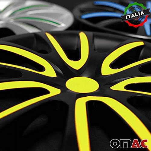 OMAC Hubcaps 16 אינץ 'עבור שברולט קרוז שחור וצהוב 4 יח'. כיסוי חישוקי גלגלים - כובעי רכזת - החלפת חוץ של צמיג