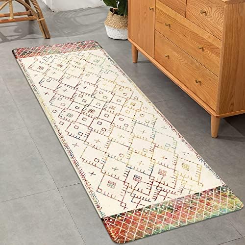 שטיח רץ 24 על 59 אינץ בוהו גיאומטרי ארוך אמבטיה שטיחים החלקה בציר מרוקאי חווה צבעוני במצוקה כביסה חדר