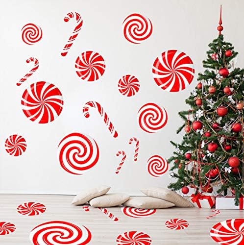 מדבקות רצפת מנטה של ​​Cioey 24 חתיכות מדבקות גדולות לחג המולד ממתקים ממתקים מפלגות, קירות חלונות