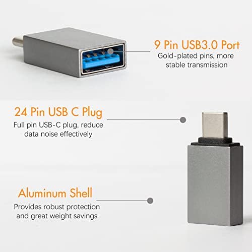 מתאם USB C ל- USB 3.0, Wansurs 4 Pack USB C למתאם זכר לנקבה התואם ל- MacBook 2018 2017 , Samsung Galaxy