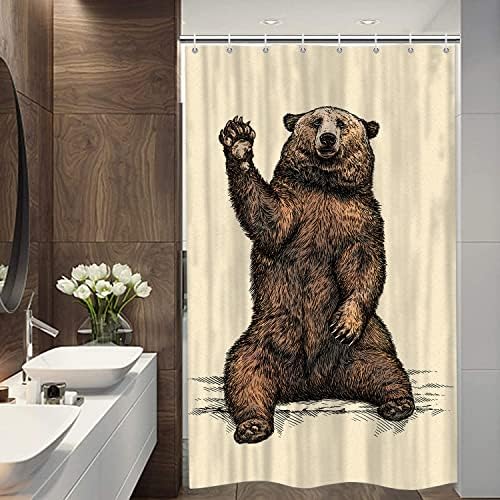 וילון מקלחת קרוואנים של דוב מצחיק לחדר אמבטיה קרוואן נסיעות, כפרי ציד ציד קמפינג קטן יותר וילונות מקלחת