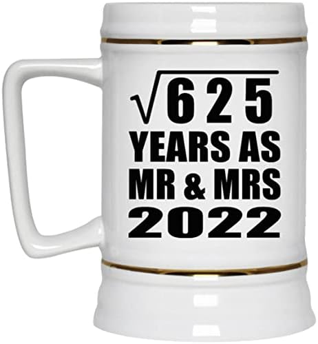 תכנן שורש ריבועי של 25 שנה ל -625 שנים כ- MR & MRS 2022, 22oz Beer Stein Ceramic Tallard ספל עם ידית