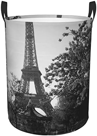 פריז מגדל הדפסת גדול כביסה סל עם ידית מתקפל מים הוכחת כביסת לחדר שינה, אמבטיה בינוני