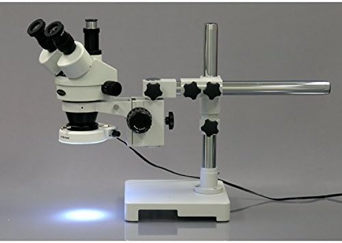 מיקרוסקופ זום סטריאו טרינוקולרי מקצועי של אמסקופ-3-80, עיניות פי 10, הגדלה פי 3.5-45, 0.7-4.5 מטרת זום, נורת