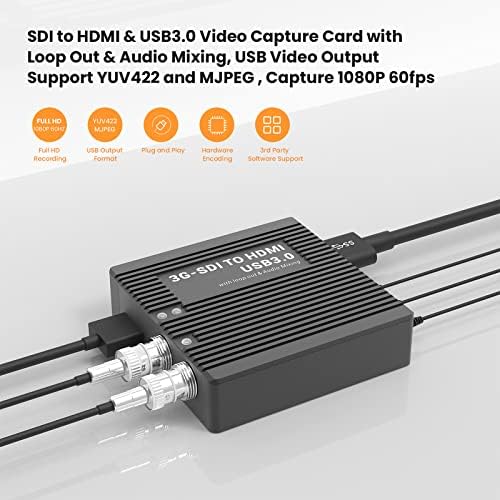 LCC382 SDI ל- HDMI USB3.0 עם Loop Out & Audio ערבוב 1080P60 HD 3G-SDI ל- HDMI כרטיס לכידת מעבר, רמקול+קו