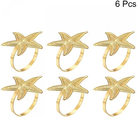 טבעות מפיות מתכת UXCELL סט של 6, אבזם טבעת מפית כוכבים לקישוטי שולחן אוכל מסיבת חג יום הולדת לחתונה, טון זהב